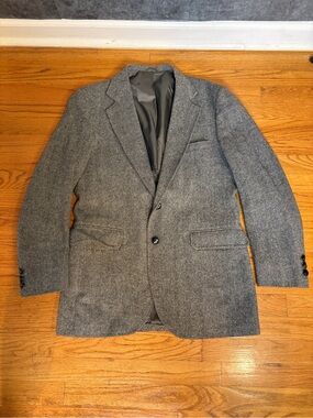 Classic Men's Herringbone Wool Blazer - Gray